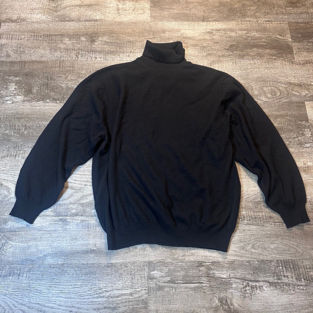 Jos. A. Bank Mens XXL Black 100% Cashmere Turtleneck Sweater Roll Neck Knit
